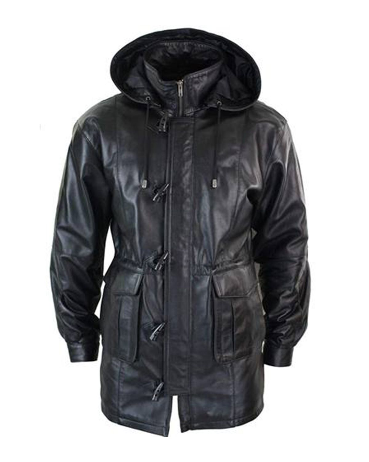 Men's Detachable Hooded 3/4 Long Black Duffle Coat