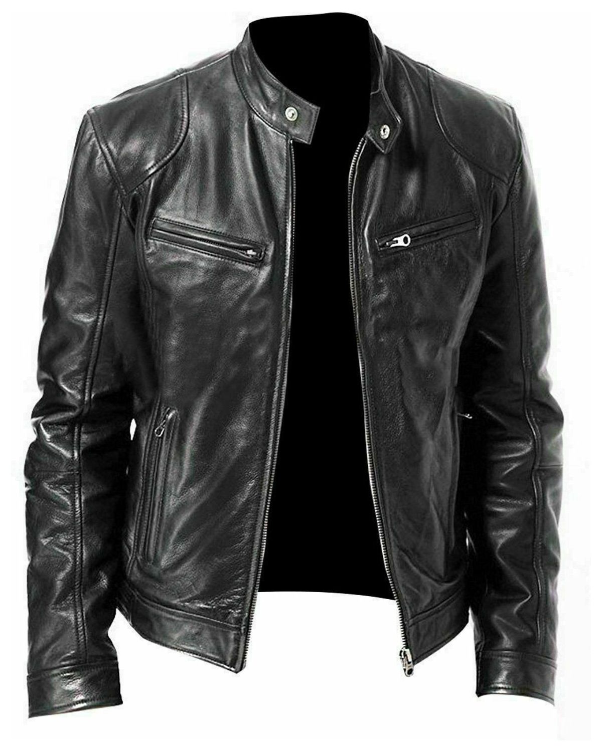 Men's Sword Cafe Racer Biker Real Sheepskin Leather Jacket