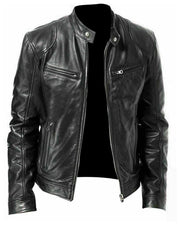 Men's Sword Cafe Racer Biker Real Sheepskin Leather Jacket