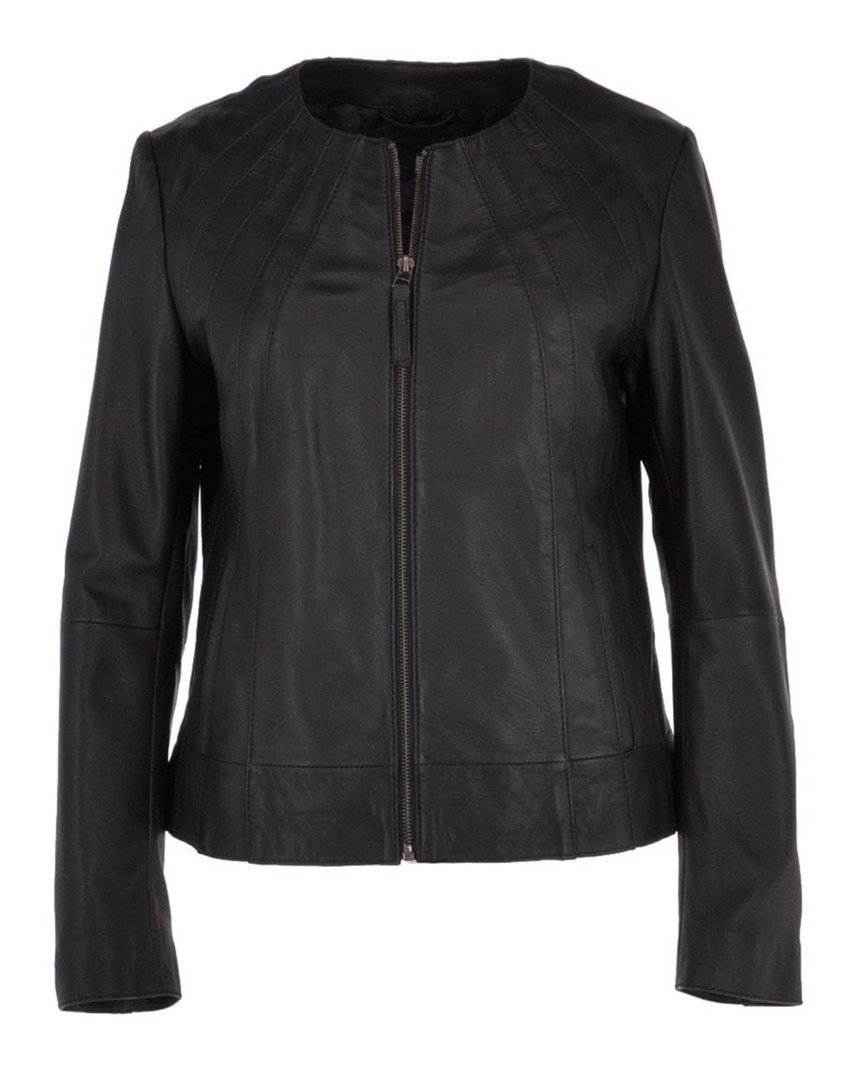 Women's Stylish Collarless Genuine Sheepskin Leather Jacket