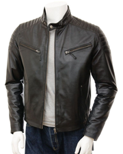Men's Quilted Shoulder Classic Cafe Racer Motorcycle Jacket