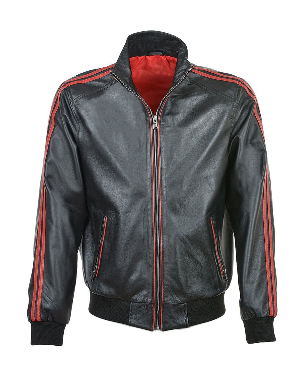 Men's Striped Collar Leather Bomber Jacket