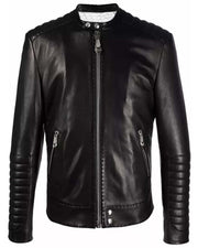 Black Quilted Leather Jacket Cafe Racer