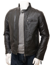 Men's Black Cafe Racer Motorcycle Leather Jacket