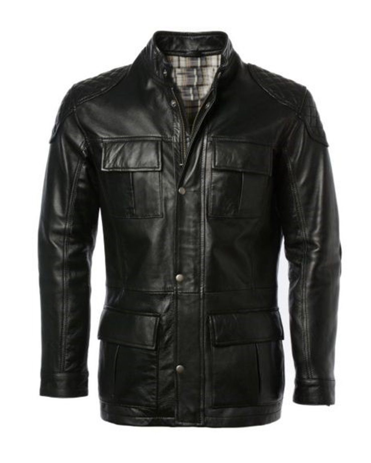 Men's Four Pocket Cafe Racer Long Hip Length Leather Jacket
