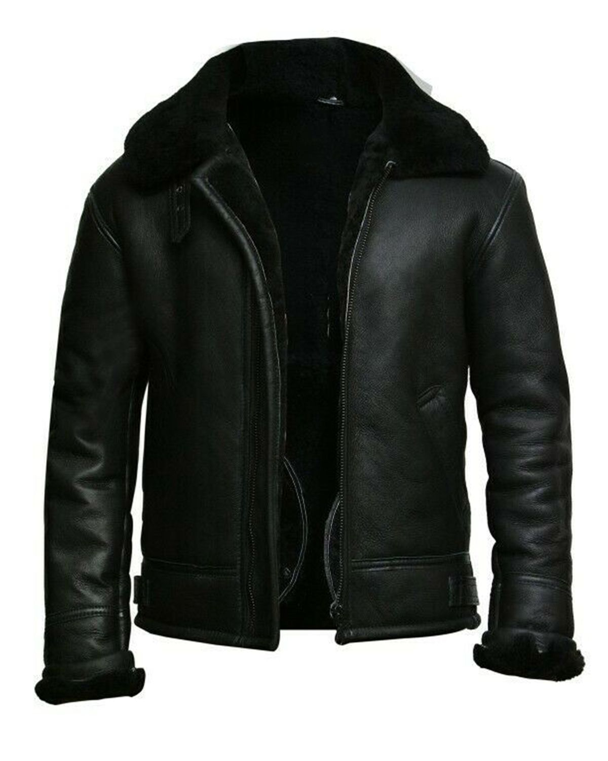 Mens Fur Collar Black B3 Bomber RAF Avaitor Jacket