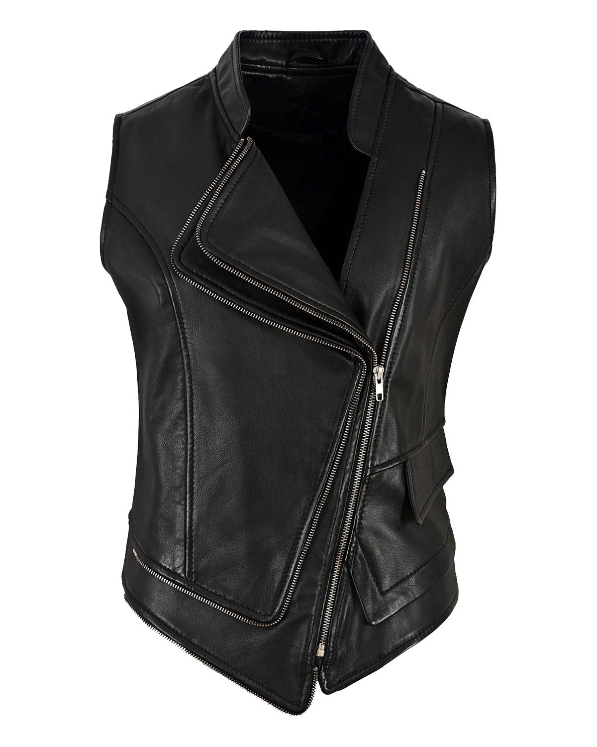 Women's Black Punk Biker Real Sheepskin Leather Vest