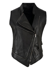 Women's Black Punk Biker Real Sheepskin Leather Vest