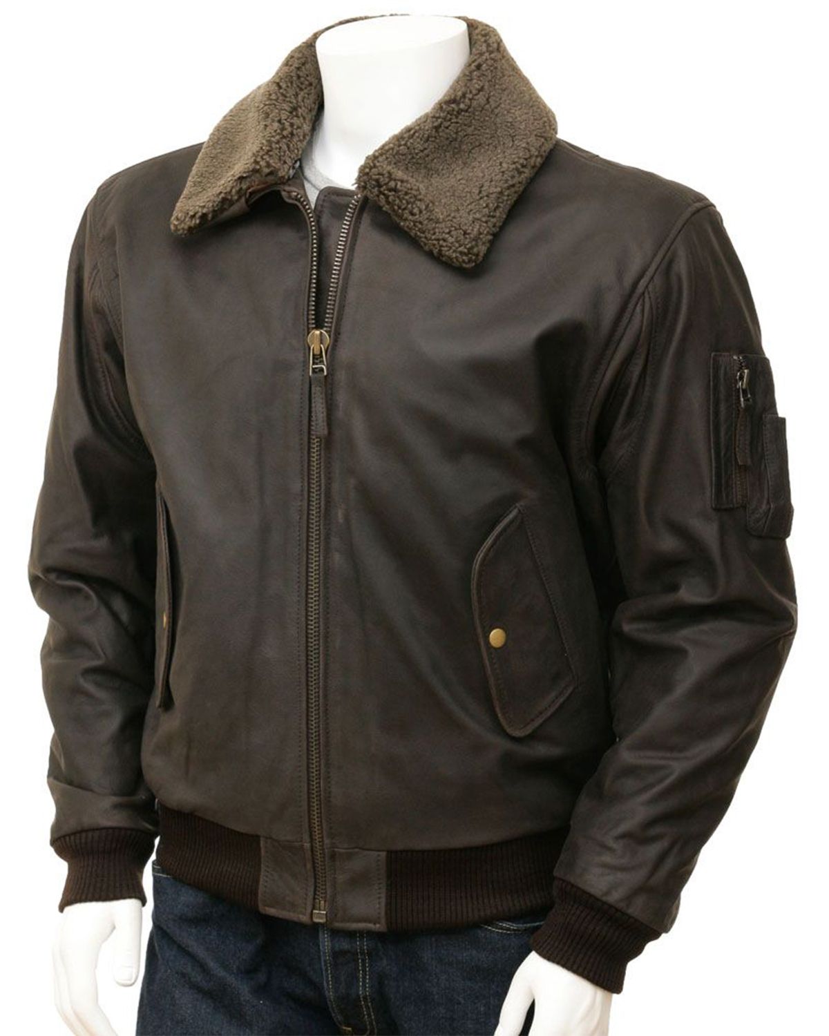 Men's Detachable Collar Aviator Leather Jacket