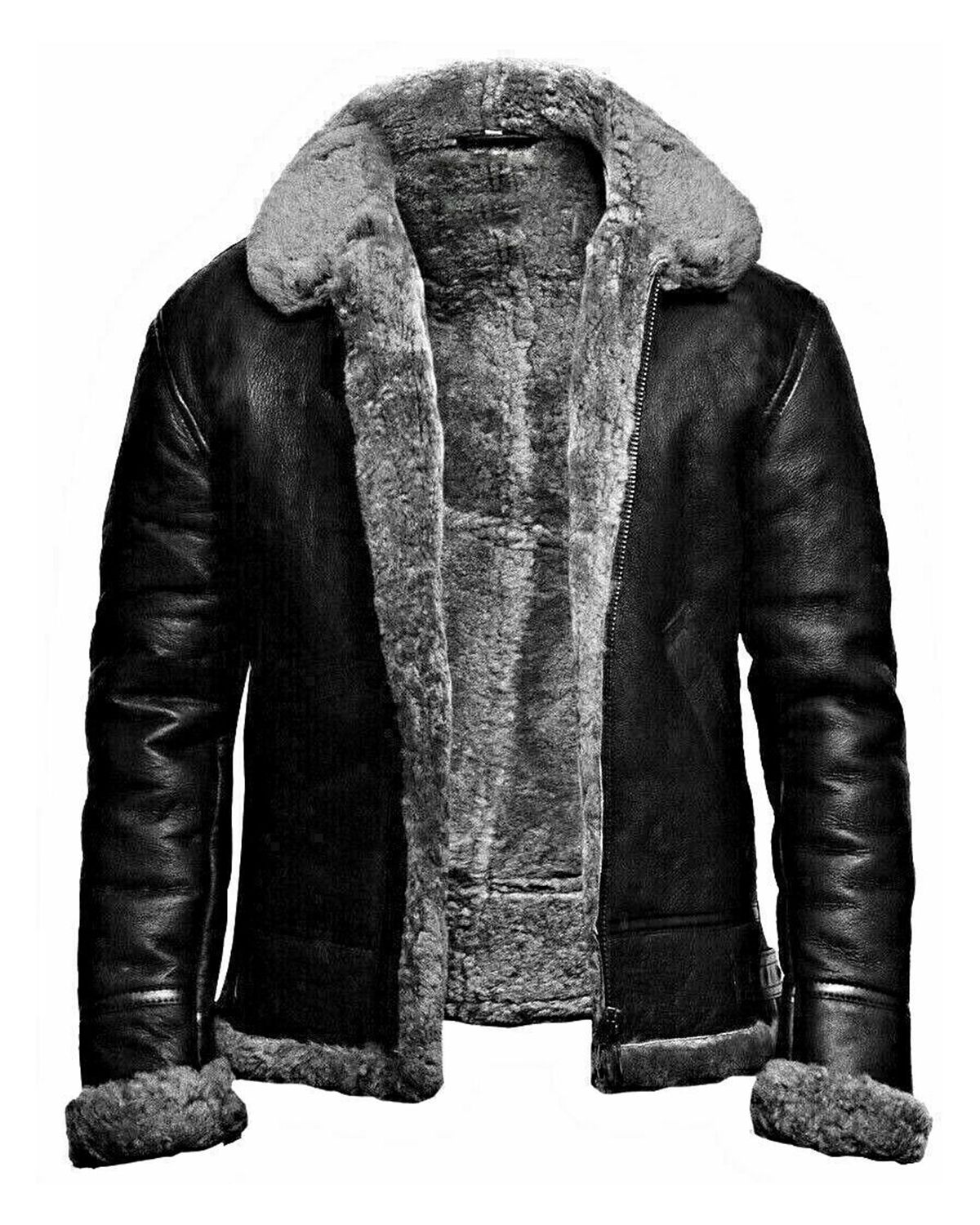 Men's Grey RAF Aviator Pilot Flying B3 Bomber Real Leather Jacket