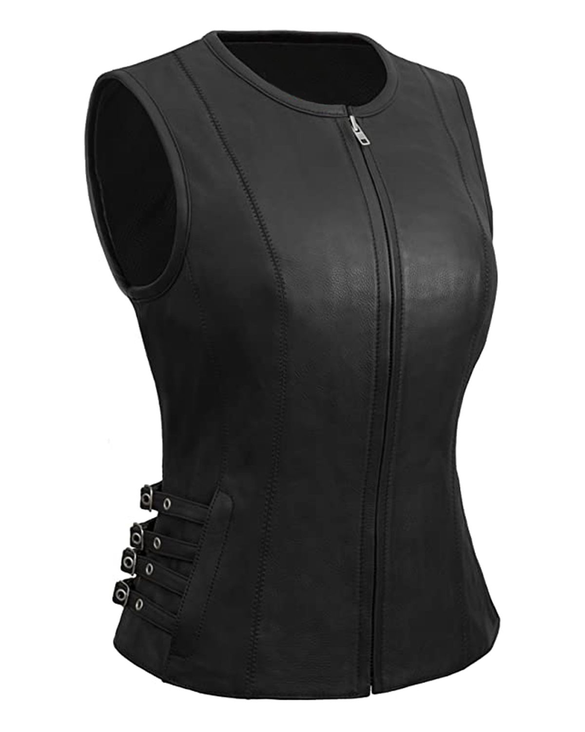 Womens Front Zip Closure Biker Leather Vest