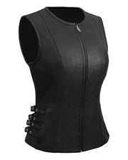 Womens Front Zip Closure Biker Leather Vest
