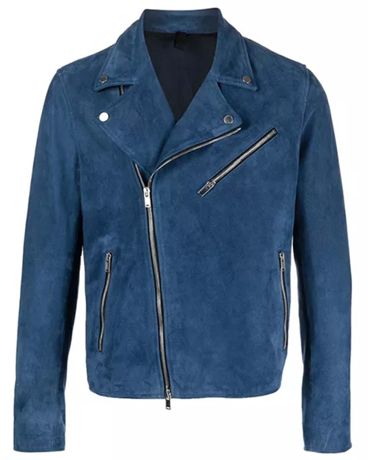 Mens Blue Suede Biker Jacket