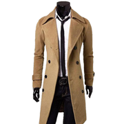 Mens Double Wool Blend Trench Brown Coat