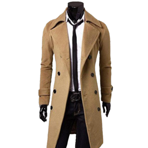 Mens Double Wool Blend Trench Brown Coat