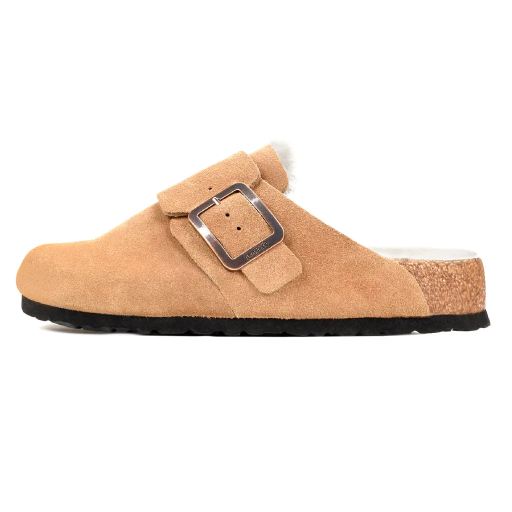 Women’s Genuine Leather Fur-Lined Shearling Clogs with Arch Support