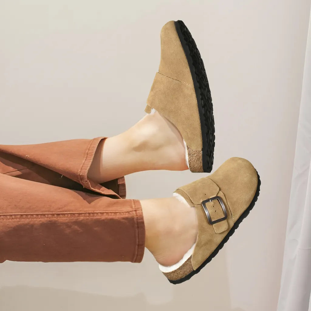 Women’s Genuine Leather Fur-Lined Shearling Clogs with Arch Support