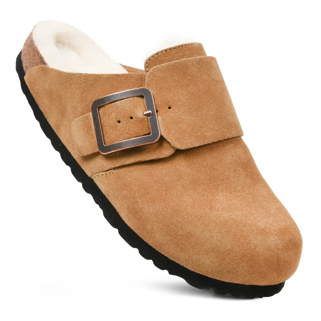 Women’s Genuine Leather Fur-Lined Shearling Clogs with Arch Support
