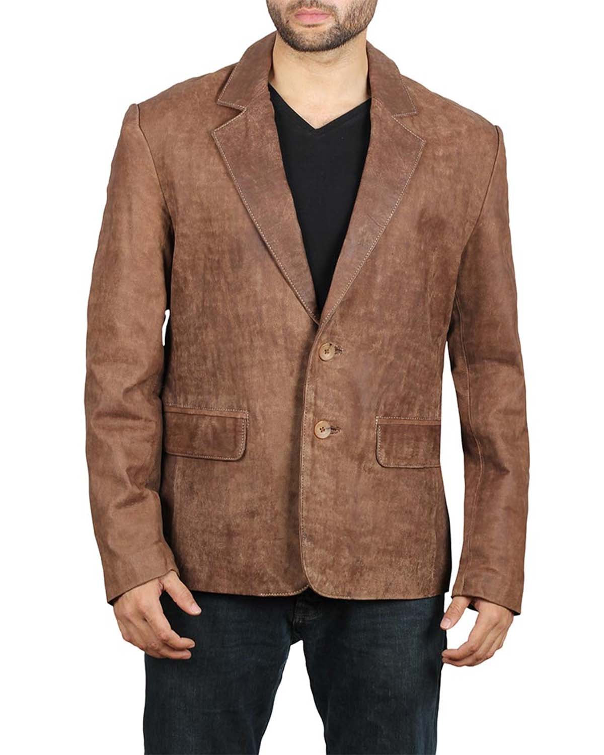 Mens Brown Leather Blazer Jacket
