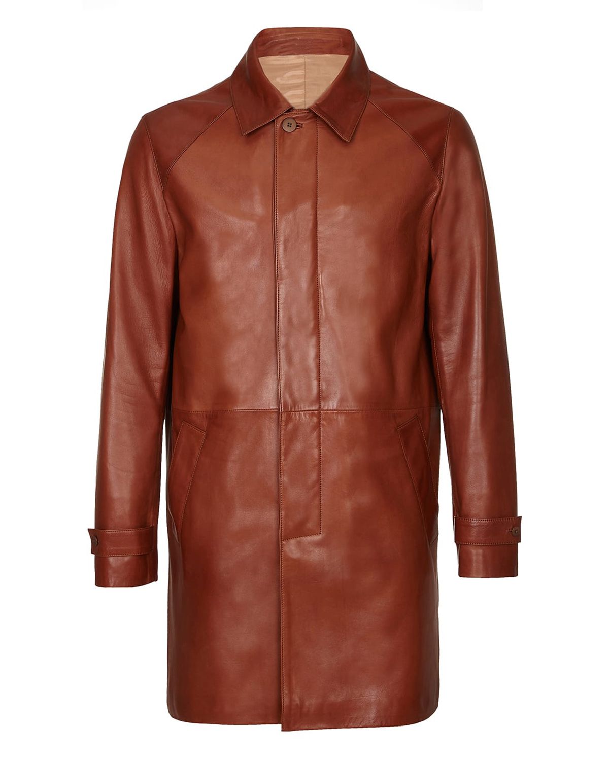 Men's Dark Brown Three Quarter Length Real Leather Coat