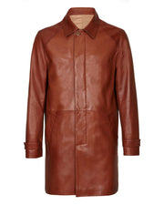 Men's Dark Brown Three Quarter Length Real Leather Coat