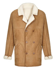 Men's Camel Brown Fur Shearling Real Leather Duffle Coat