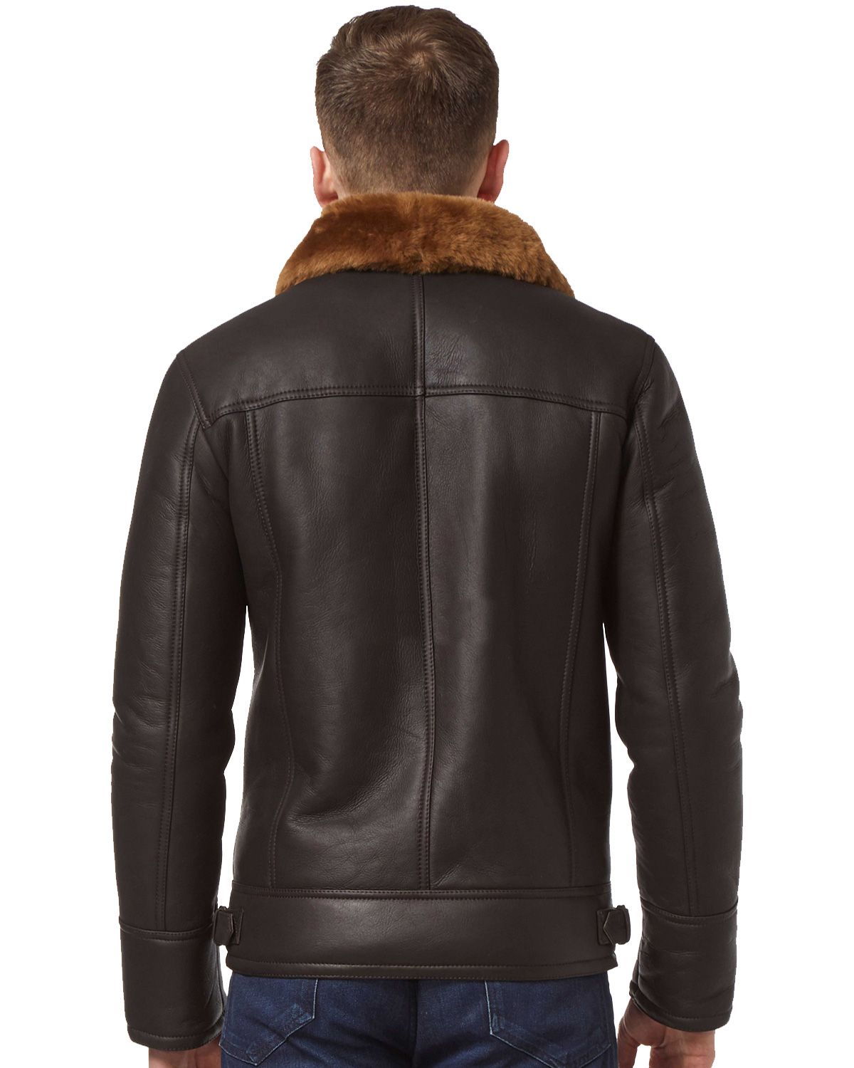 Men's Brown Ginger Aviator Bomber Cross Zipper Leather Jacket
