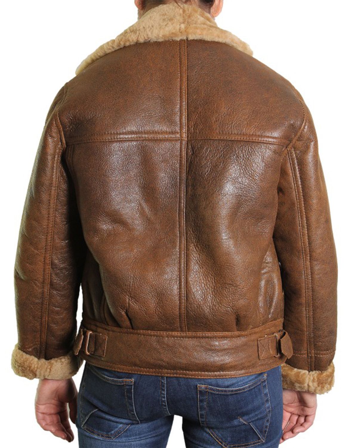 Womens Fur Shearling Flying Bomber Aviator Jacket