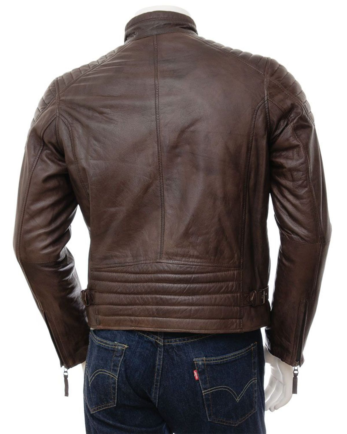 Men's Quilted Shoulder Classic Cafe Racer Motorcycle Jacket