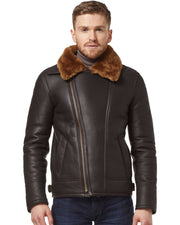 Men's Brown Ginger Aviator Bomber Cross Zipper Leather Jacket