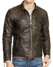 Mens Motorcycle Distressed Brown Leather Jacket