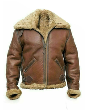 Men's Pilot Flying B3 Bomber Brown Air Force Aviator Fur Shearling Leather Jacket