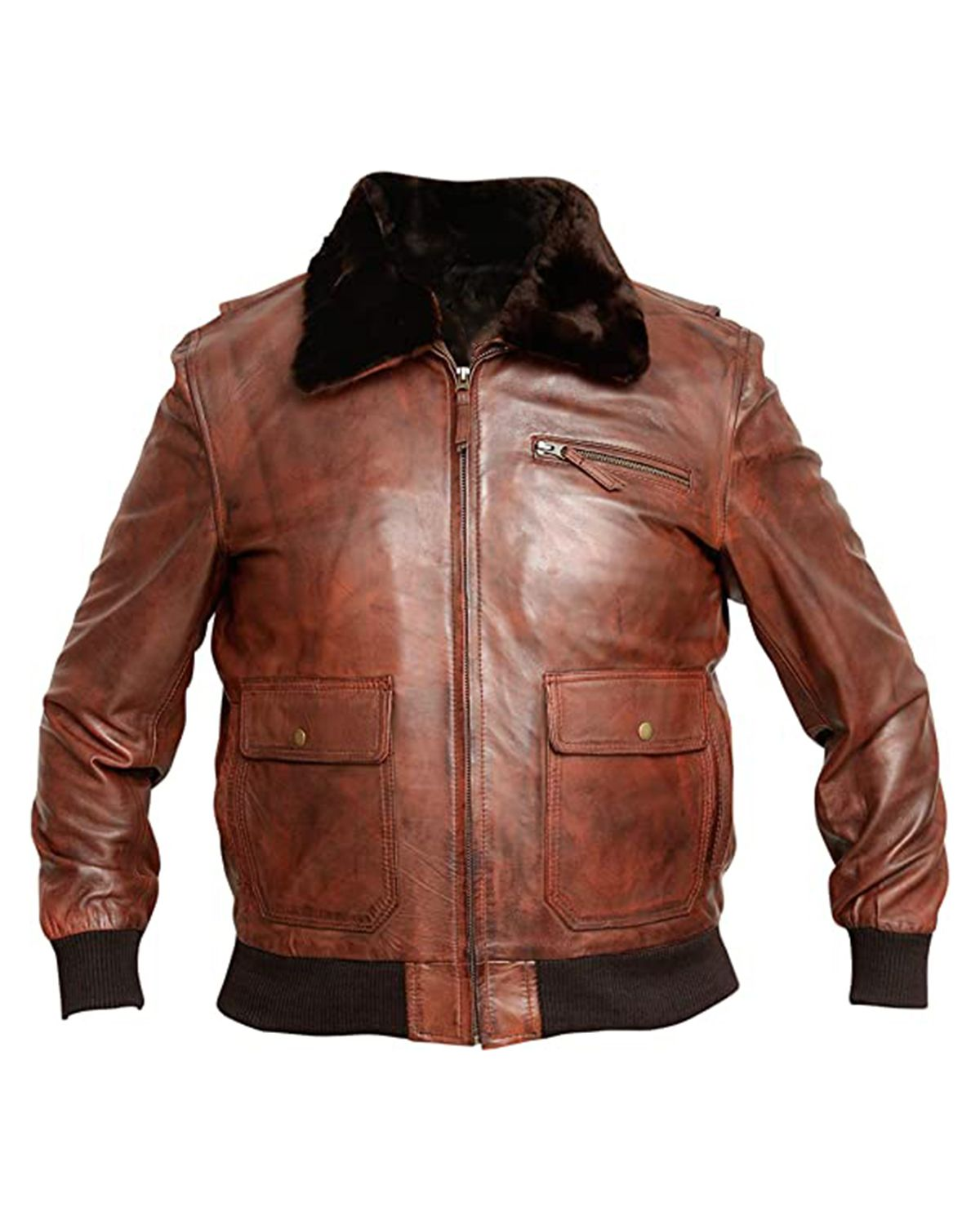 Men's G-1 Navy Distressed Brown Bomber Aviator Real Leather Jacket
