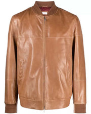 Mens Brown Leather Bomber Jacket