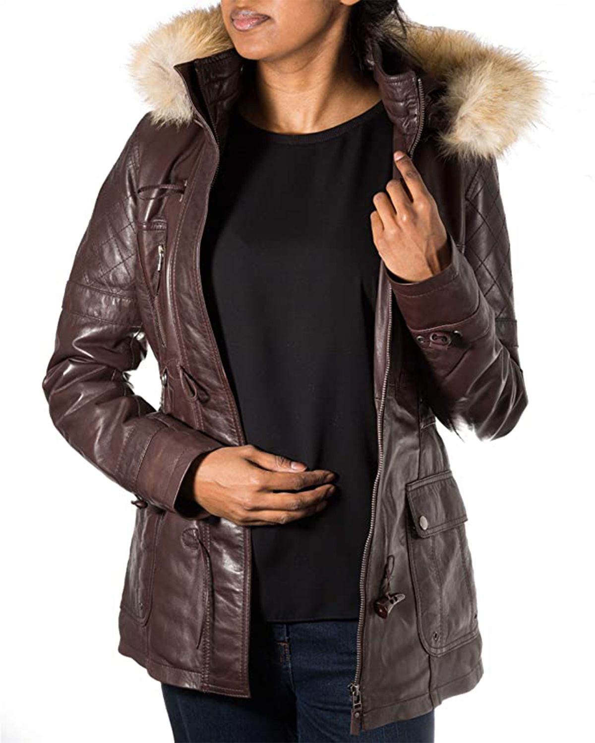 Women's Detachable Hooded Fur Collar Duffle Coat