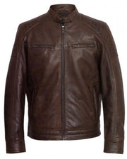 Mens Motorcycle Racer Brown Leather Jacket