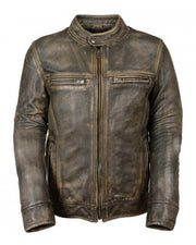 Mens Brown Cafe Racer Distressed Leather Jacket