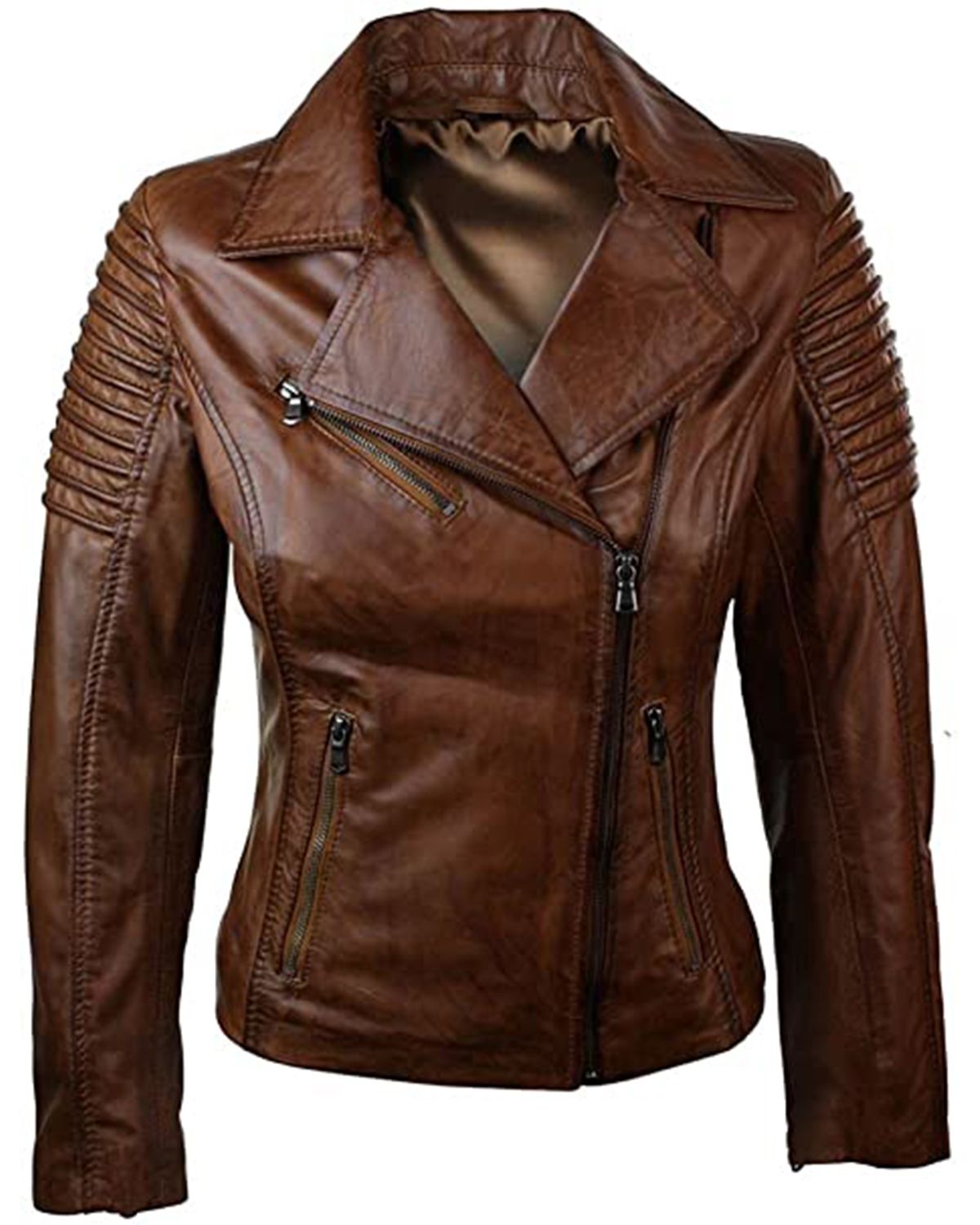 Women's Brown Brando Biker Real Leather Jacket