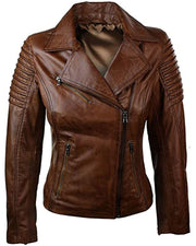 Women's Brown Brando Biker Real Leather Jacket