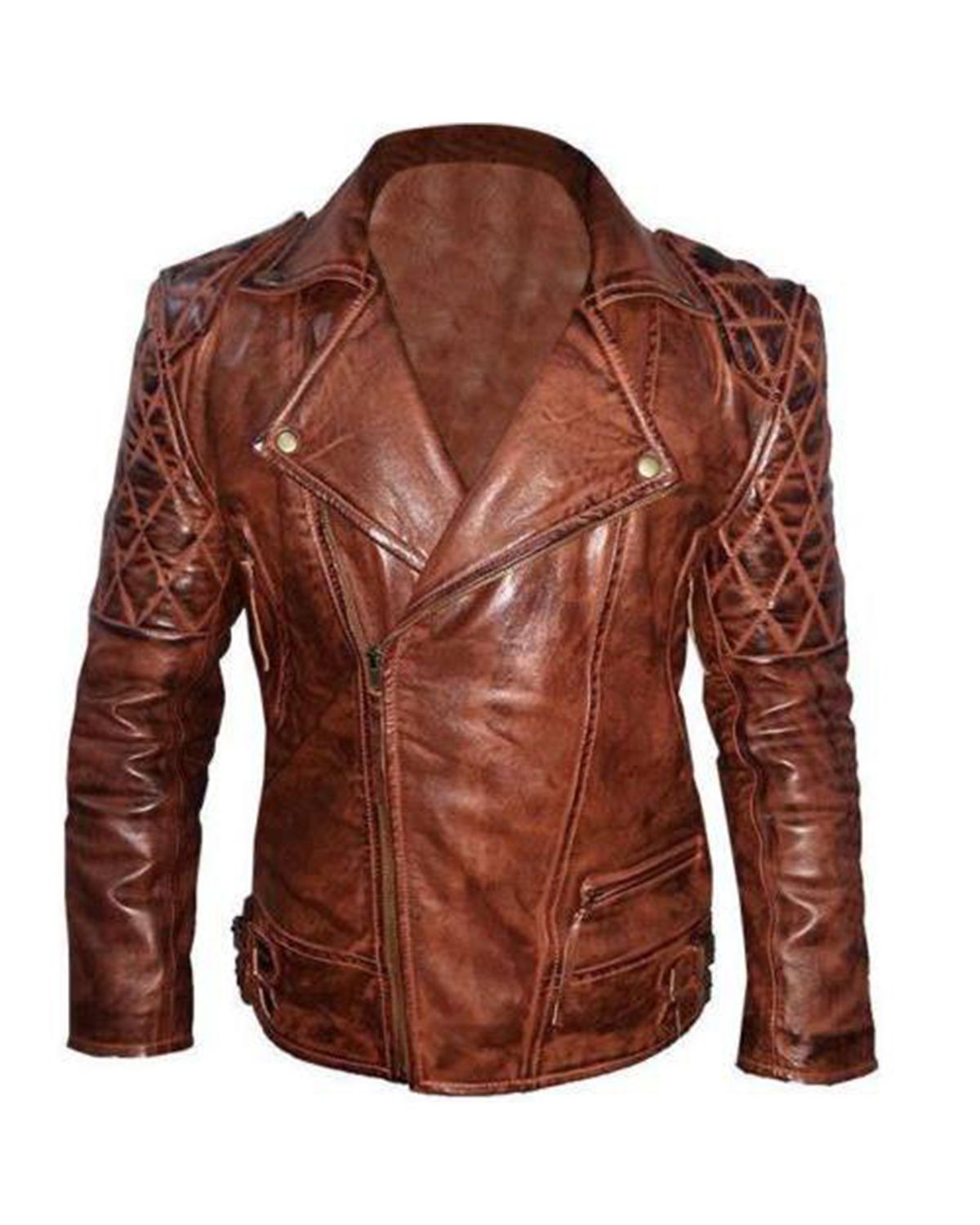 Women's Quilted Brown Biker Real Leather Jacket