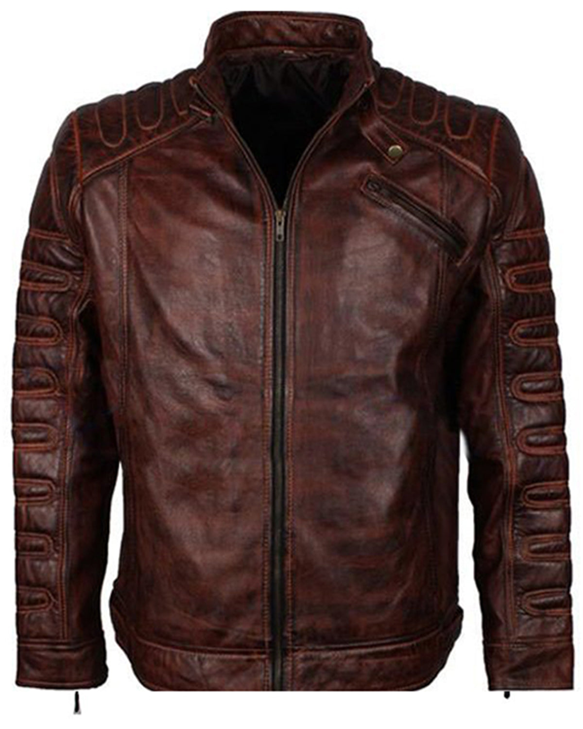 Cafe Racer Distressed Motorcycle Brown Leather Jacket For Men