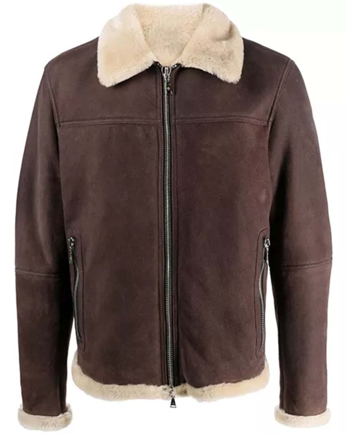 Mens Brown Suede Jacket With Sherpa Collar
