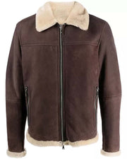 Mens Brown Suede Jacket With Sherpa Collar