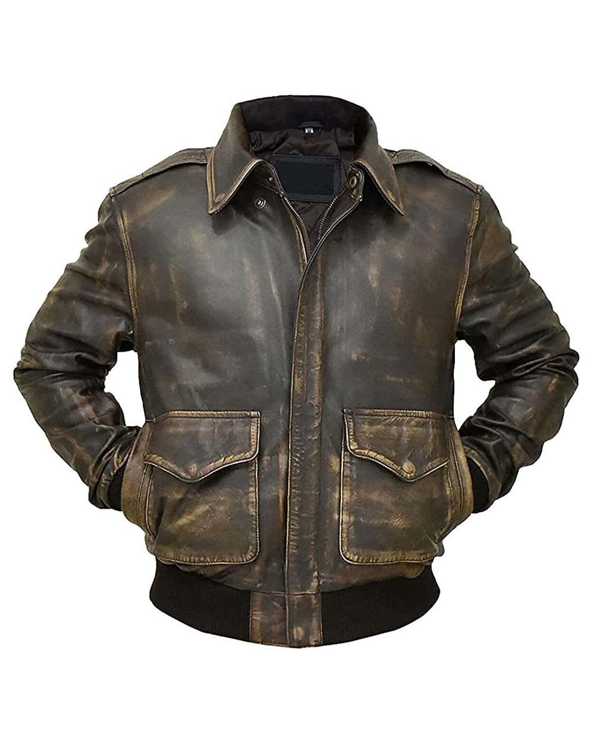 A2 Distressed Aviator Bomber Brown Leather Jacket