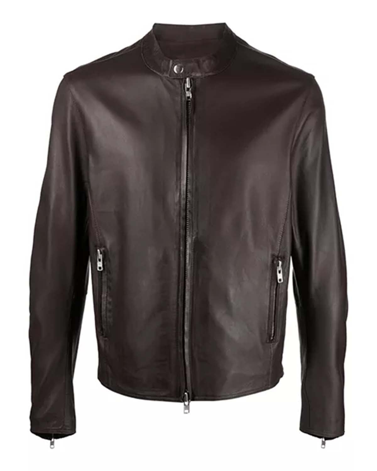 Mens Plain Brown Leather Jacket
