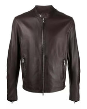 Mens Plain Brown Leather Jacket