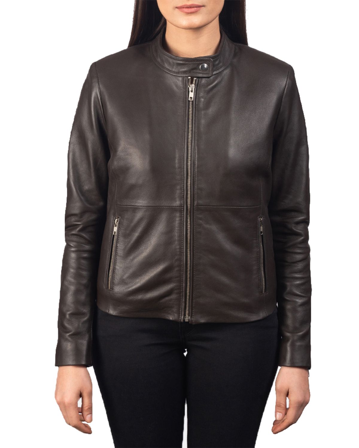 Women's Plain Biker Leather Jacket