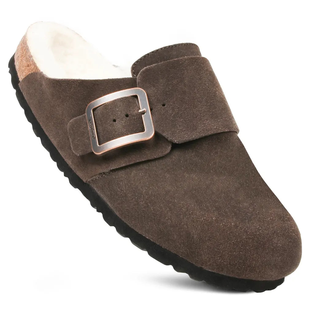 Women’s Genuine Leather Fur-Lined Shearling Clogs with Arch Support