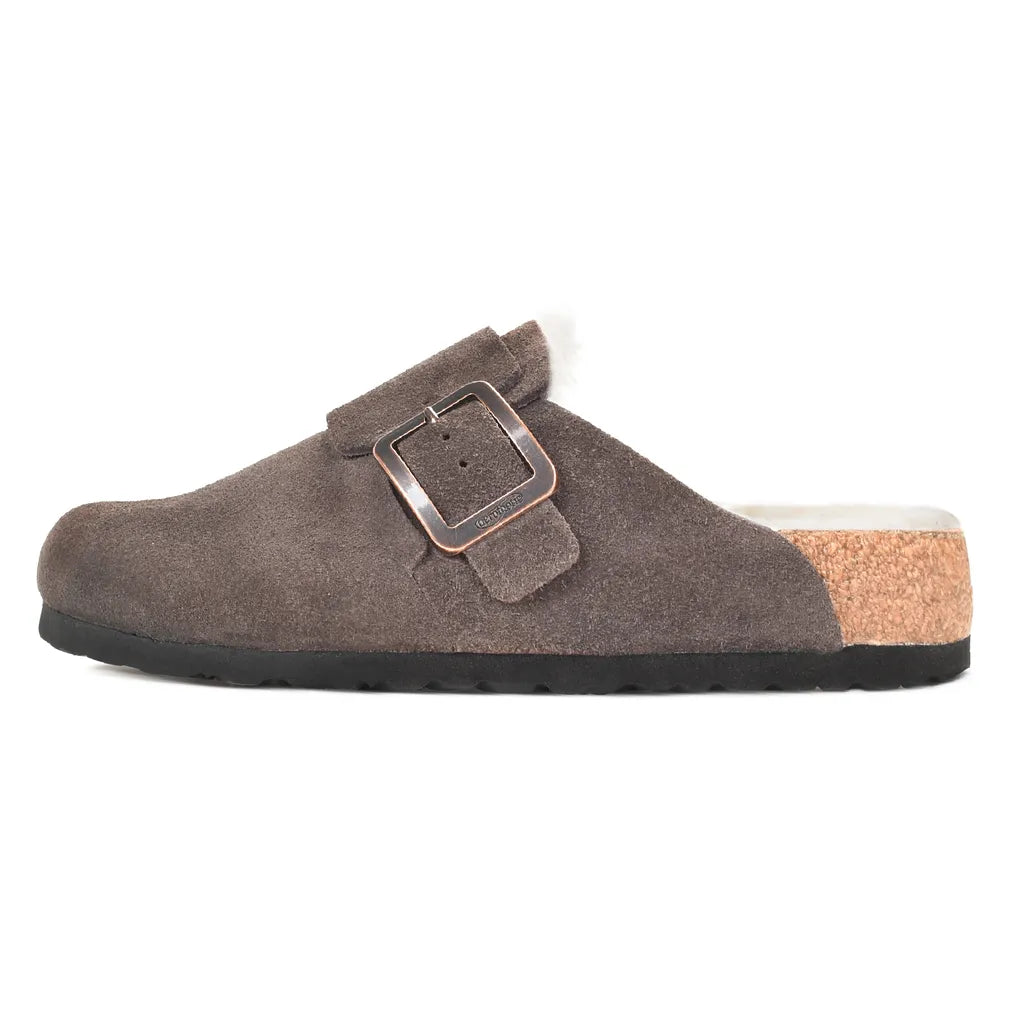 Women’s Genuine Leather Fur-Lined Shearling Clogs with Arch Support