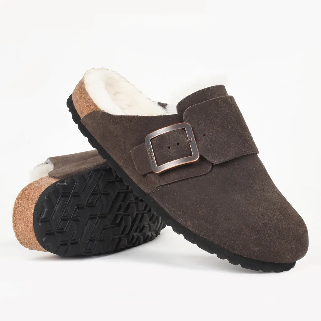 Women’s Genuine Leather Fur-Lined Shearling Clogs with Arch Support